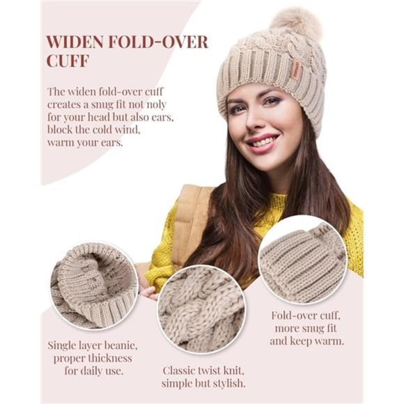 3 PCS Womens Beanie with Pom Pom, Knit Beanie Hats for Women Winter and Fall main image 7